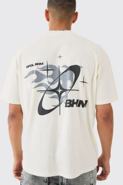 Oversized Boxy Extended Neck BHM Flame Back Print T-shirt | UK^boohooMAN