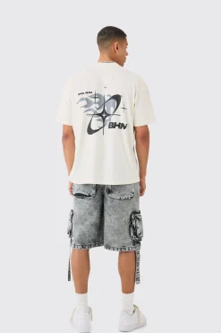 Oversized Boxy Extended Neck BHM Flame Back Print T-shirt | UK^boohooMAN