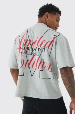 Oversized Boxy Extended Neck Limited Edition Flock T-shirt | UK^boohooMAN Clearance