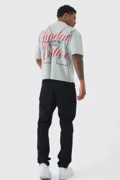 Oversized Boxy Extended Neck Limited Edition Flock T-shirt | UK^boohooMAN Clearance