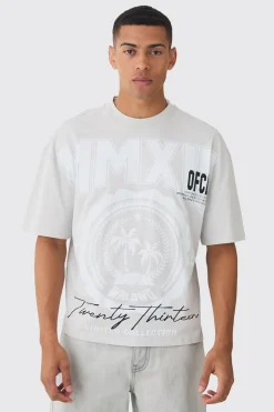 Oversized Boxy Extended Neck Palm Tree T-shirt | UK^boohooMAN Online