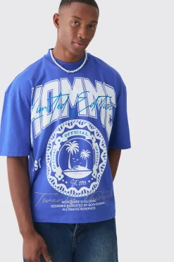 Oversized Boxy Extended Neck Homme Palm Tree T-shirt | UK^boohooMAN Sale