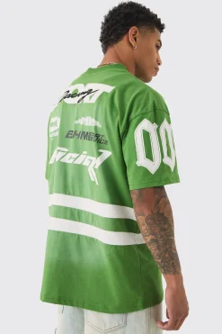 Oversized Boxy Extended Neck Washed Applique Moto T-shirt | UK^boohooMAN Hot