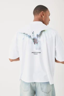 Oversized Boxy Extended Neck Limited Edition Dove Back Print T-shirt | UK^boohooMAN Sale