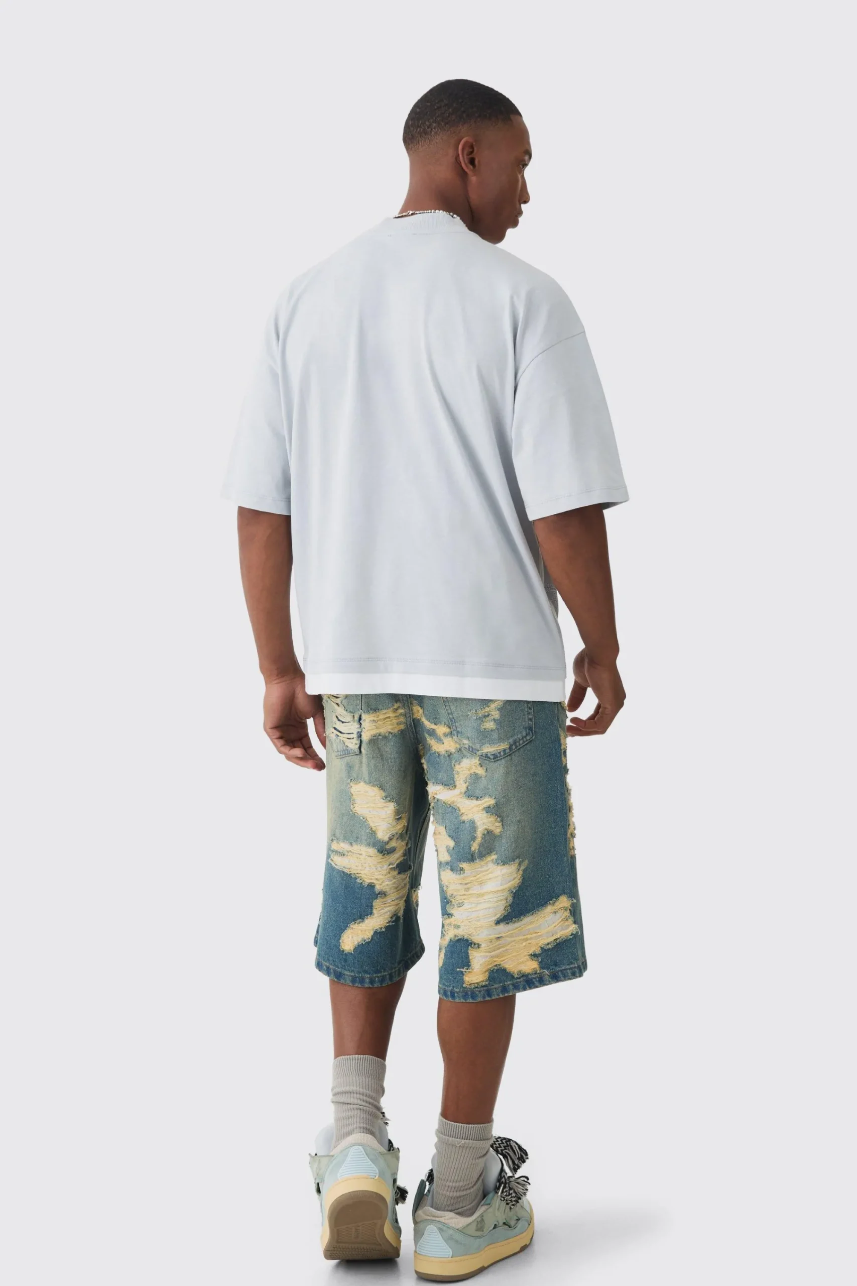 Oversized Boxy Extended Neck Graphic Faux Layer T-shirt | UK^boohooMAN Outlet