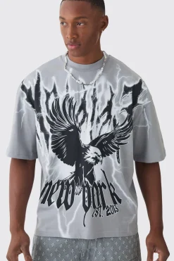 Oversized Boxy Extended Neck Extreme Eagle T-shirt | UK^boohooMAN Sale