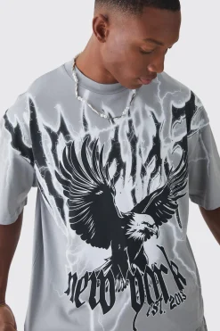 Oversized Boxy Extended Neck Extreme Eagle T-shirt | UK^boohooMAN Sale