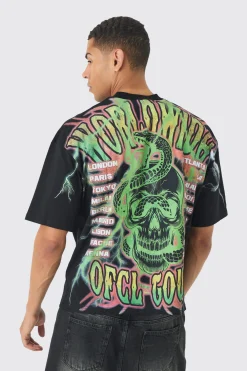 Oversized Boxy Extended Neck Extreme Offcl Tour T-shirt | UK^boohooMAN Outlet