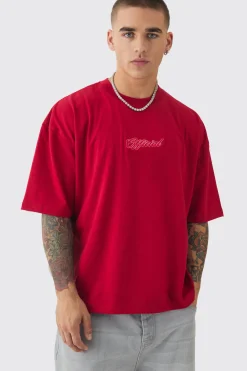 Oversized Boxy Extended Neck Heavyweight Embroide T-shirt | UK^boohooMAN Outlet