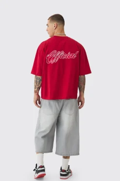 Oversized Boxy Extended Neck Heavyweight Embroide T-shirt | UK^boohooMAN Outlet