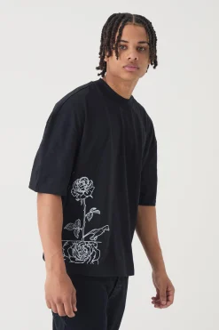 Oversized Boxy Extended Neck Line Drawn T-shirt | UK^boohooMAN Discount