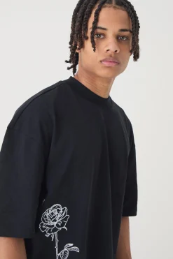 Oversized Boxy Extended Neck Line Drawn T-shirt | UK^boohooMAN Discount