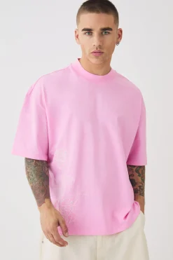 Oversized Boxy Extended Neck Line Drawing T-shirt | UK^boohooMAN Best