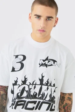 Oversized Boxy Extended Neck Homme Moto Graphic T-shirt | UK^boohooMAN