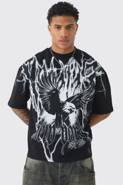 Oversized Boxy Extended Neck Extreme Eagle T-shirt | UK^boohooMAN Best