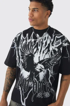 Oversized Boxy Extended Neck Extreme Eagle T-shirt | UK^boohooMAN Best