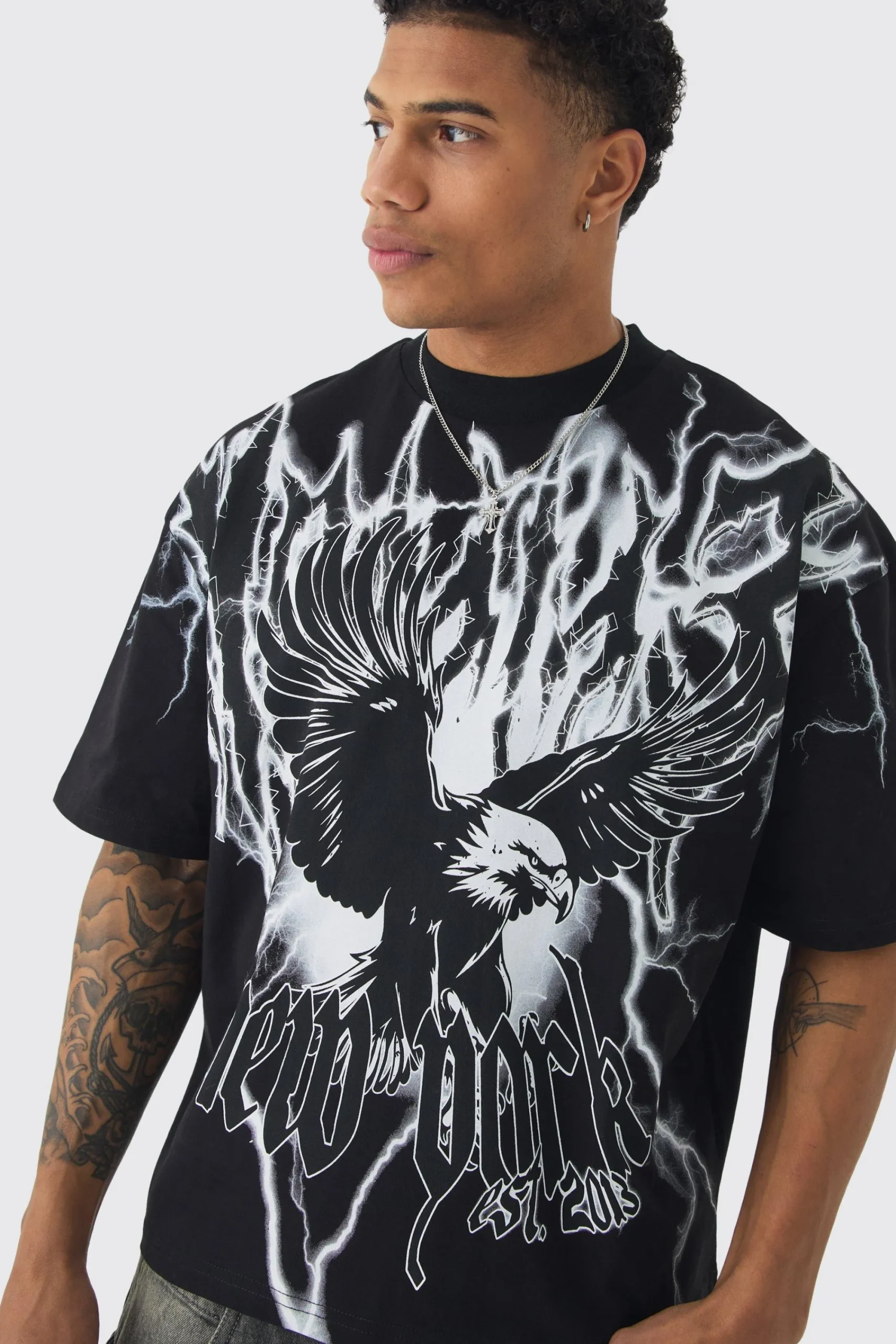 Oversized Boxy Extended Neck Extreme Eagle T-shirt | UK^boohooMAN Best