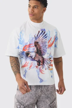 Oversized Boxy Extended Neck Extreme Lightning Eagle T-shirt | UK^boohooMAN Outlet