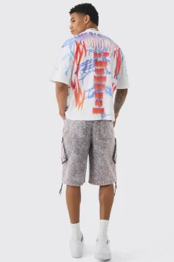 Oversized Boxy Extended Neck Extreme Lightning Eagle T-shirt | UK^boohooMAN Outlet