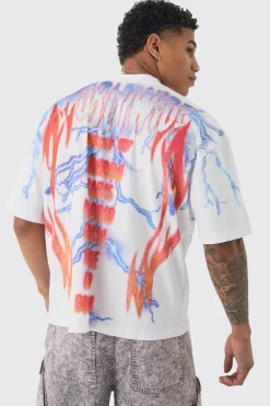Oversized Boxy Extended Neck Extreme Lightning Eagle T-shirt | UK^boohooMAN Outlet