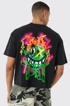 Oversized Boxy Extended Neck Trippy Graffiti Print T-shirt | UK^boohooMAN Outlet