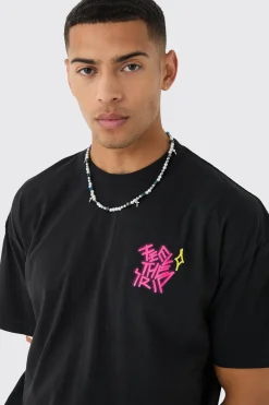 Oversized Boxy Extended Neck Trippy Graffiti Print T-shirt | UK^boohooMAN Outlet