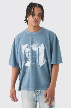 Oversized Boxy Extended Neck Mona Lisa M T-shirt | UK^boohooMAN Outlet