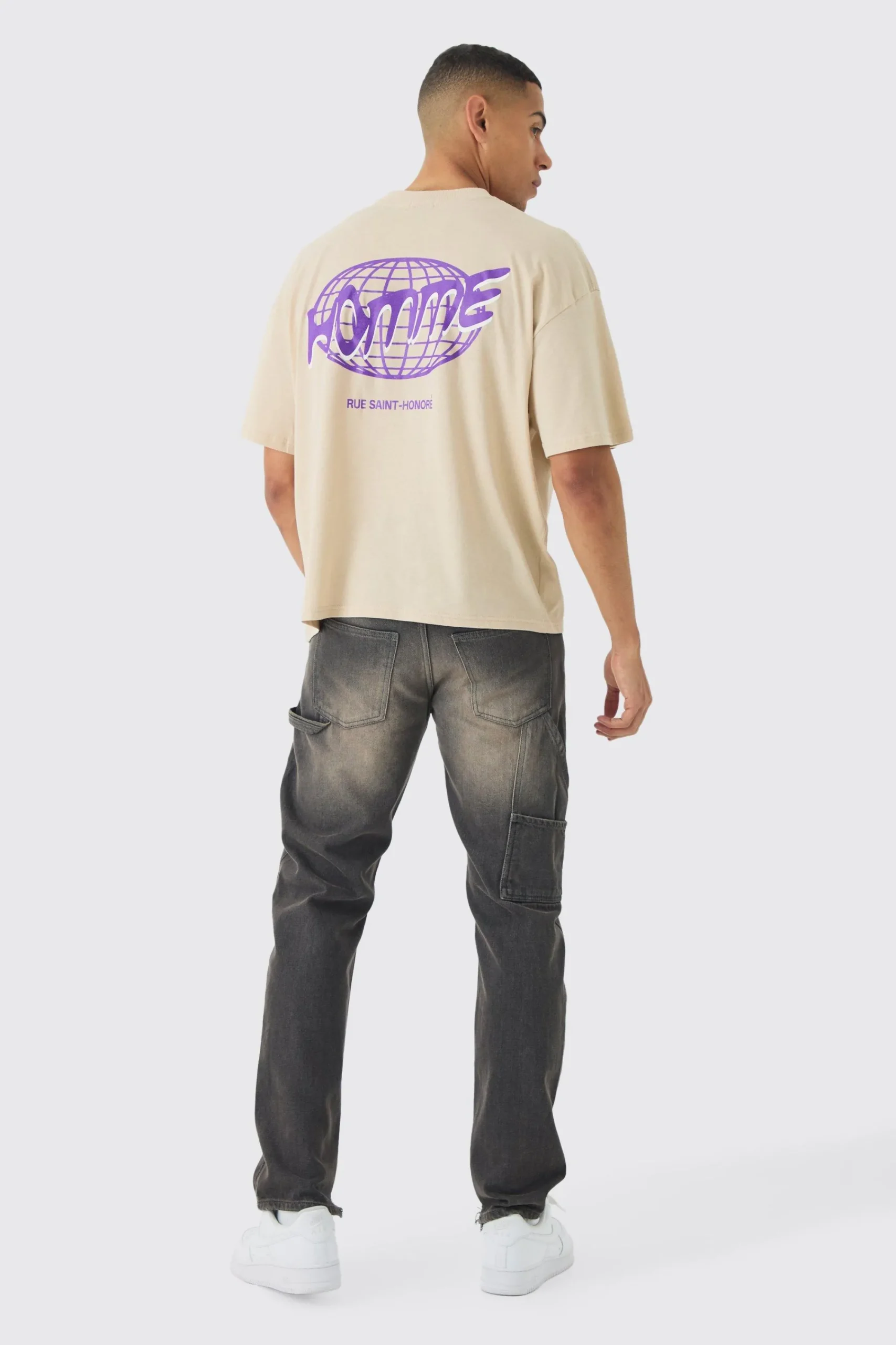 Oversized Boxy Extended Neck Homme Print T-Shirt | UK^boohooMAN Online