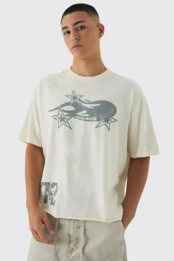 Oversized Boxy Extended Neck Flame Star Print T-Shirt | UK^boohooMAN Sale
