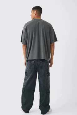 Oversized Boxy Extended Neck Eagle Print Raw Hem T-Shirt | UK^boohooMAN Sale