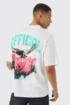 Oversized Boxy Extended Neck Eagle Back Print T-Shirt | UK^boohooMAN Outlet