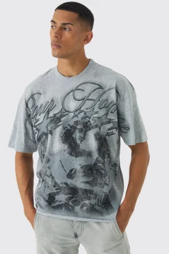 Oversized Boxy Extended Neck Large Scale Renaissance Print T-Shirt | UK^boohooMAN New