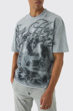 Oversized Boxy Extended Neck Large Scale Renaissance Print T-Shirt | UK^boohooMAN New