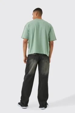 Oversized Boxy Extended Neck Washed Large Scale Print T-Shirt | UK^boohooMAN New
