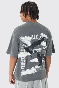 Oversized Boxy Extended Neck Large Scale Wash Dove Back Print T-Shirt | UK^boohooMAN Outlet