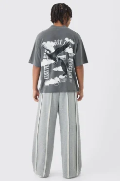 Oversized Boxy Extended Neck Large Scale Wash Dove Back Print T-Shirt | UK^boohooMAN Outlet