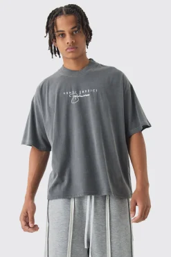 Oversized Boxy Extended Neck Large Scale Wash Dove Back Print T-Shirt | UK^boohooMAN Outlet