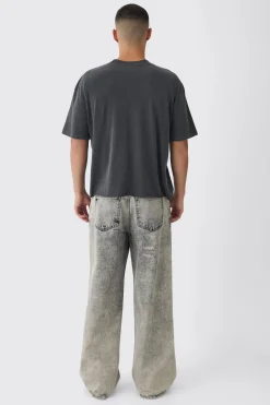 Oversized Boxy Extended Neck Washed Mask Print T-Shirt | UK^boohooMAN New