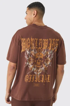 Oversized Boxy Extended Neck Distressed Skull Print T-Shirt | UK^boohooMAN New