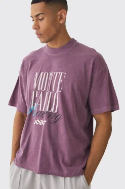 Oversized Boxy Extended Neck Monte Carlo Print Wash T-Shirt | UK^boohooMAN Sale