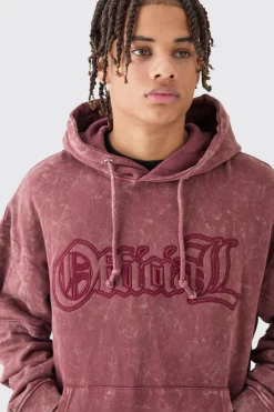 boohooMAN Oversized Boxy Faux Layer Acid Wash Ofcl Embroidered Hoodie | UK| Hoodies & Sweatshirts
