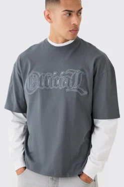 Oversized Boxy Faux Layer Embroidered Ofcl T-shirt | UK^boohooMAN Outlet