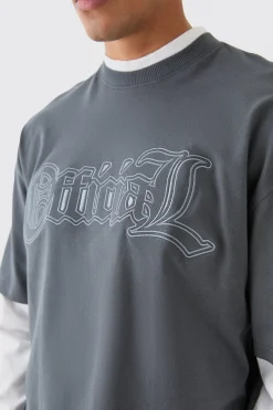 Oversized Boxy Faux Layer Embroidered Ofcl T-shirt | UK^boohooMAN Outlet