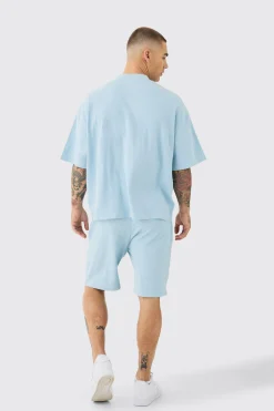 boohooMAN Oversized Boxy Fit Double Knit Mesh T-shirt & Short Set | UK| Sets & Co-Ords|Tracksuits
