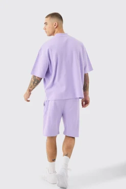 boohooMAN Oversized Boxy Fit Double Knit Mesh T-shirt & Short Set | UK| Sets & Co-Ords|Tracksuits