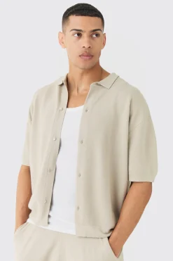 boohooMAN Oversized Boxy Fit Short Sleeve Knitted Shirt | UK| Shirts|Knitwear