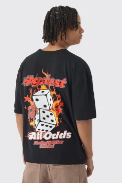 Oversized Boxy Flame Dice Back Print T-Shirt | UK^boohooMAN Discount