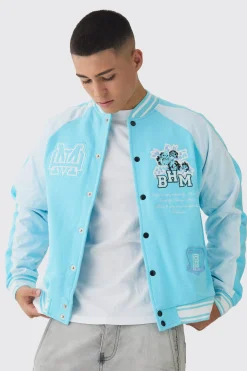 boohooMAN Oversized Boxy Floral Applique Jersey Varsity Jacket | UK| Coats & Jackets