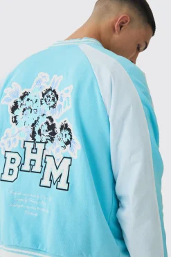 boohooMAN Oversized Boxy Floral Applique Jersey Varsity Jacket | UK| Coats & Jackets