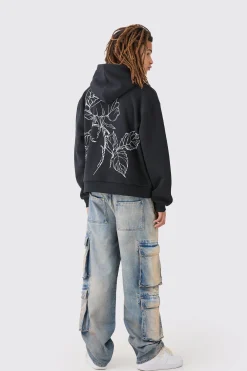 boohooMAN Oversized Boxy Floral Line Drawing Hoodie | UK| Hoodies & Sweatshirts
